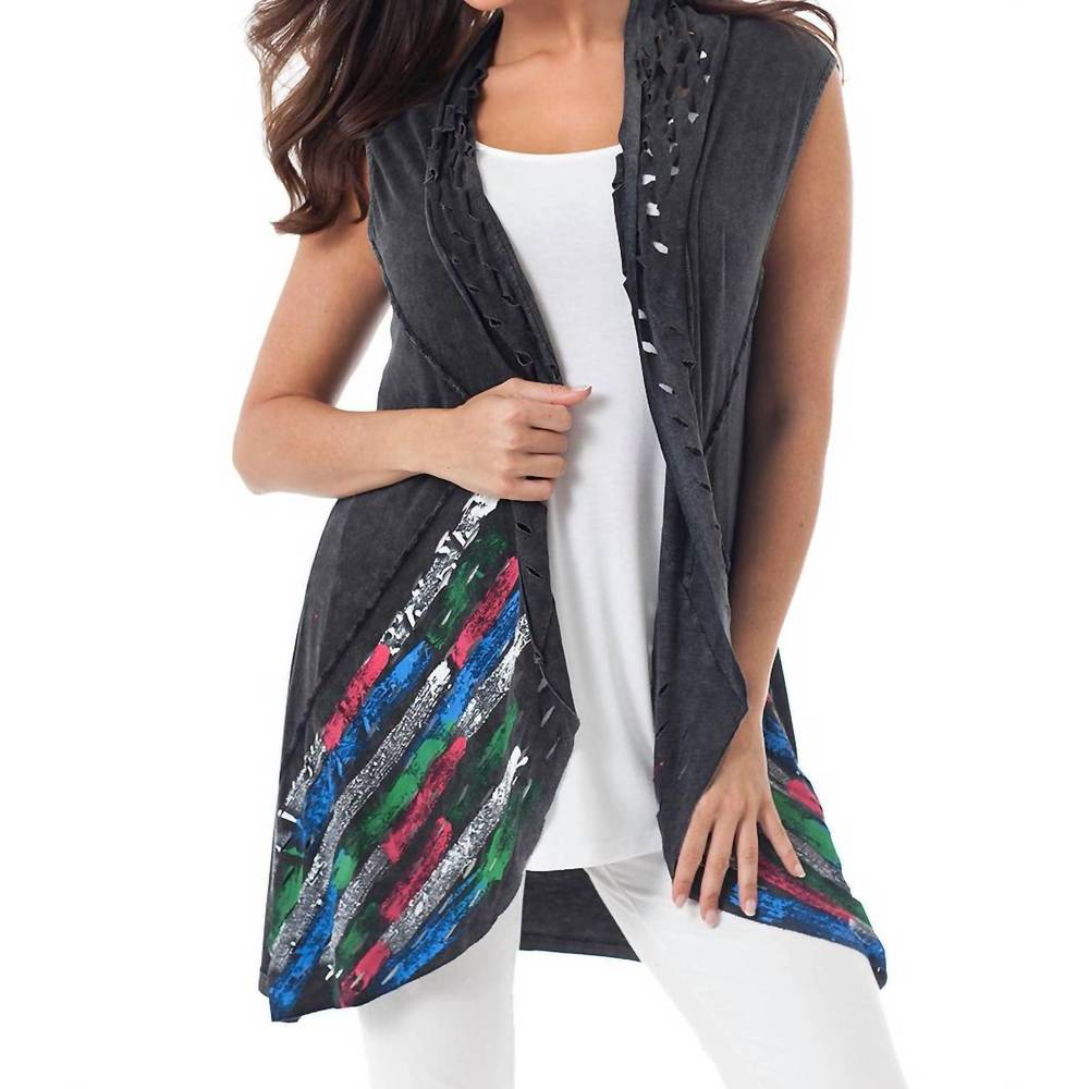 NEW ANGEL APPAREL hand painted laser cut vest in charcoal